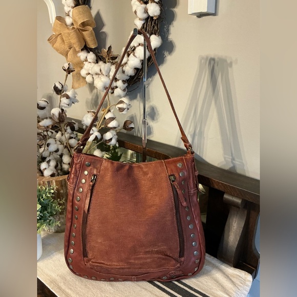 Bed Stu Leather Moore Studded Hobo Shoulder Bag Handbag Cognac Rustic MSRP $285 - Picture 11 of 13